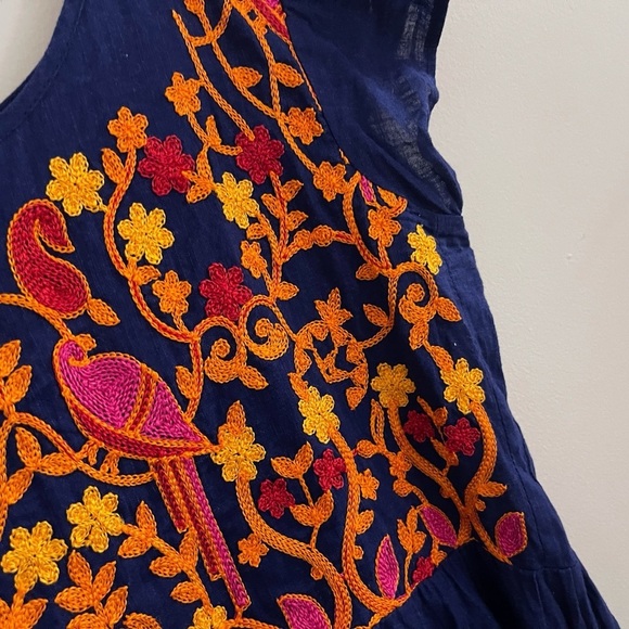 Bohemian embroidered ruffle shoulder cotton dress hippie festival - Picture 3 of 3